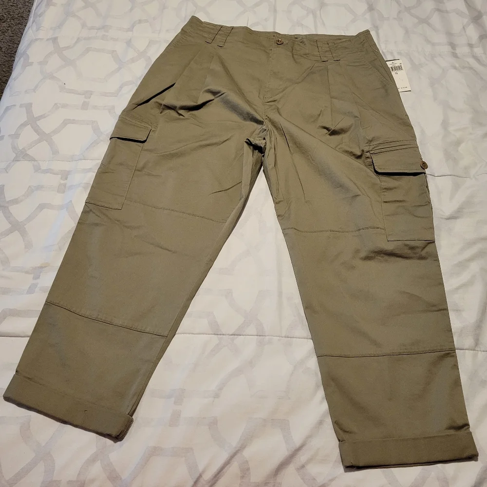 Lauren Ralph Lauren Micro-Sanded Twill Cargo Pant Green High Rise Straight New - Picture 4 of 16